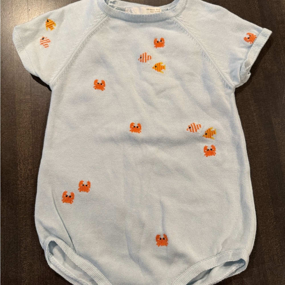 Zara Crab and Fish Embroidery Knit Romper